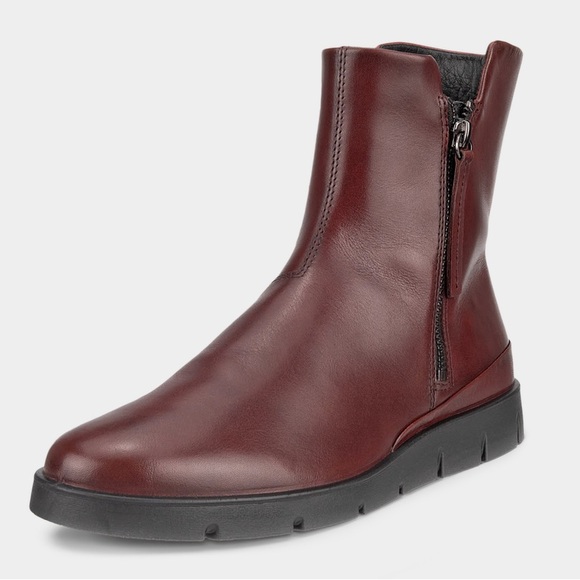 ECCO Bella Dark Red Leather Lightweight Combat Ankle Boots NWT - Picture 1 of 10